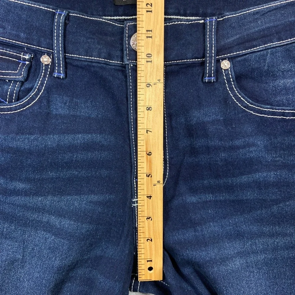 NEW True Religion Jeans Mens 34x34 Blue Denim Ricky Flap Distressed Straight Leg